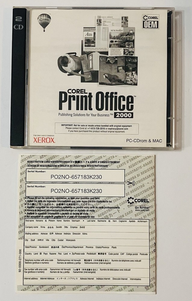 Corel Print Office 2000 OEM 2-Disc Set for Windows & Mac w/ Serial Card 2000
