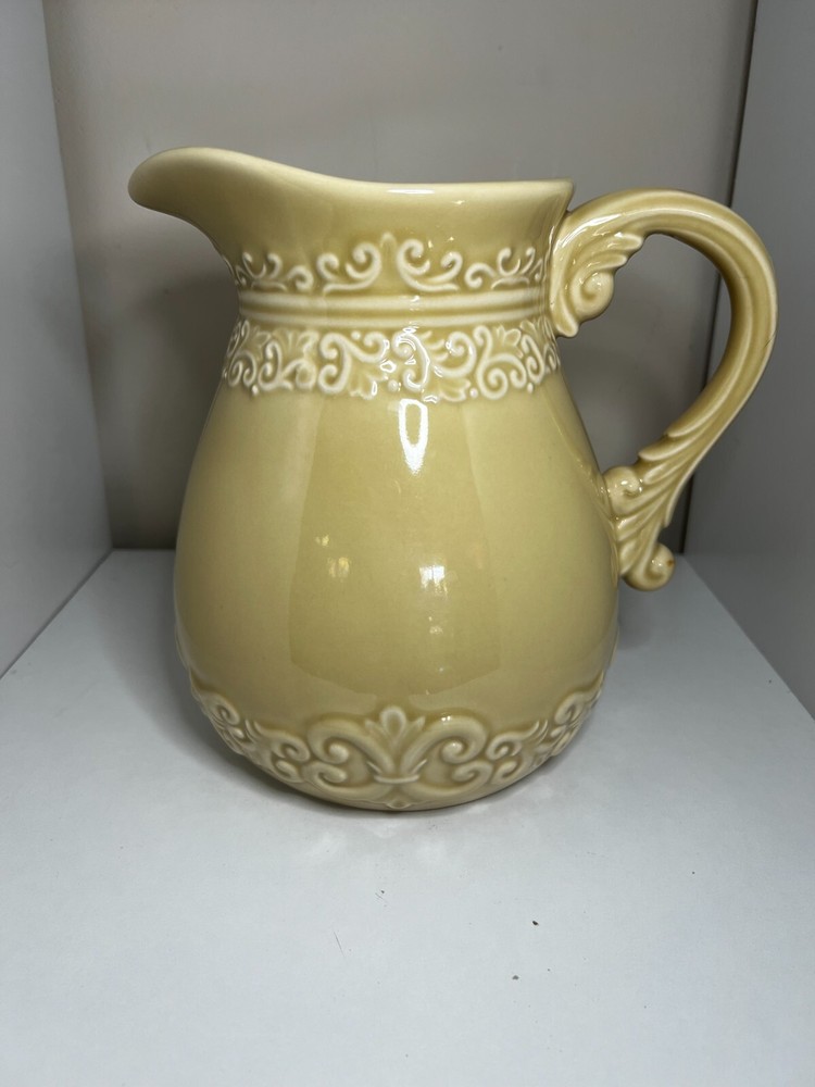 DRAKE DESIGN Embossed PITCHER Fleur de lis BEAUTIFUL 8" TALL