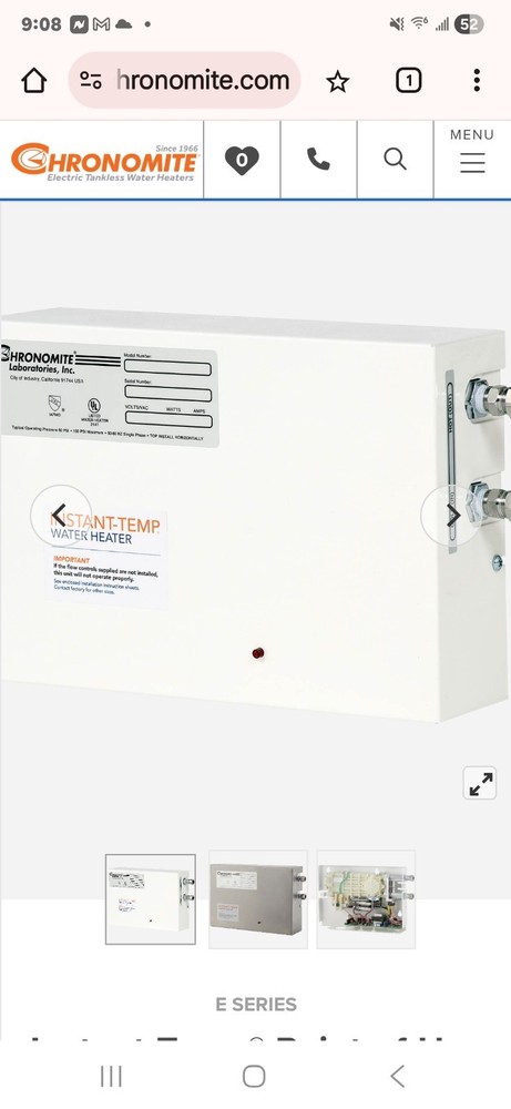 Chronomite E-80FS/208 Instant-Temp Thermostatic Tankless Water Heater