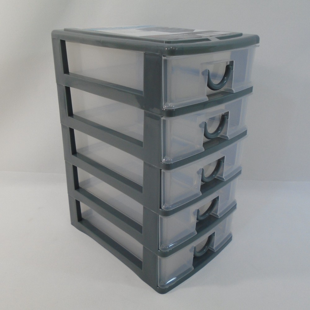 5 Drawer Mini Storage Stackable Desktop Organizer Unit Gray / Clear Plastic