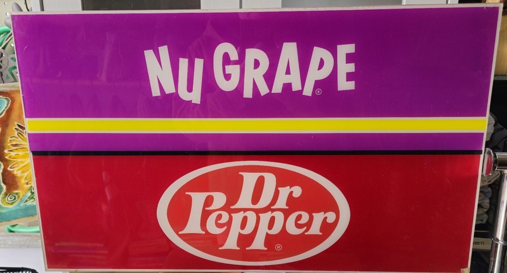 DR Pepper & Nu Grape Soda PLEXIGLASS ADVERTISING Sign 2PC FRONT AND BACK Inserts