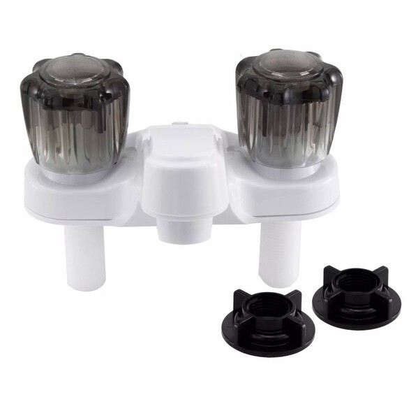 4" White Plastic Lavatory Faucet W/ Smoke Handles 4224EU-W-A RV/Camper/Trailer