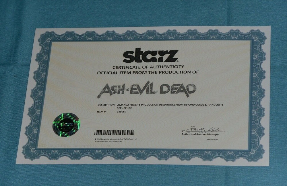 original ASH VS. EVIL DEAD HANDCUFFS & BOOKS FROM BEYOND CARDS prop w/ COA