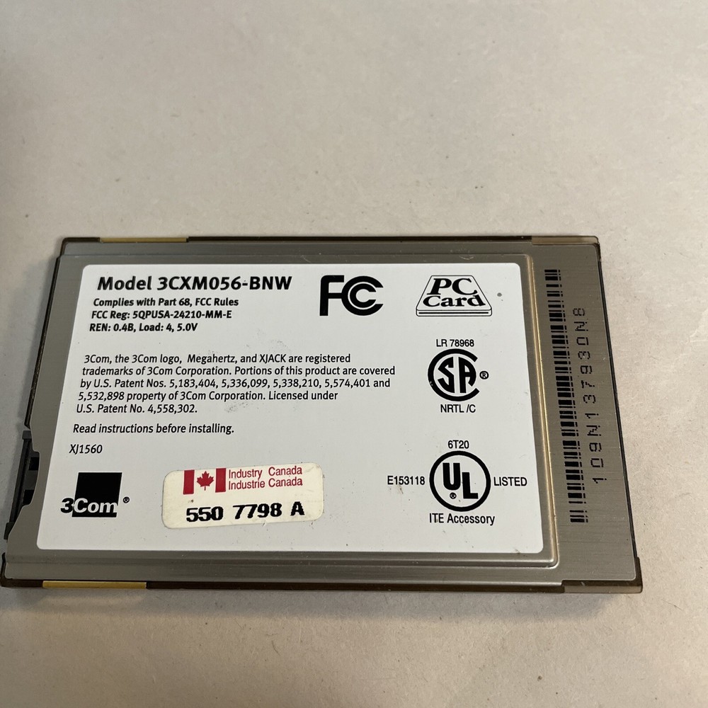 NoteWorthy 56K Modem PC 3Com Card PCMCIA PC Modem Card @CPU23