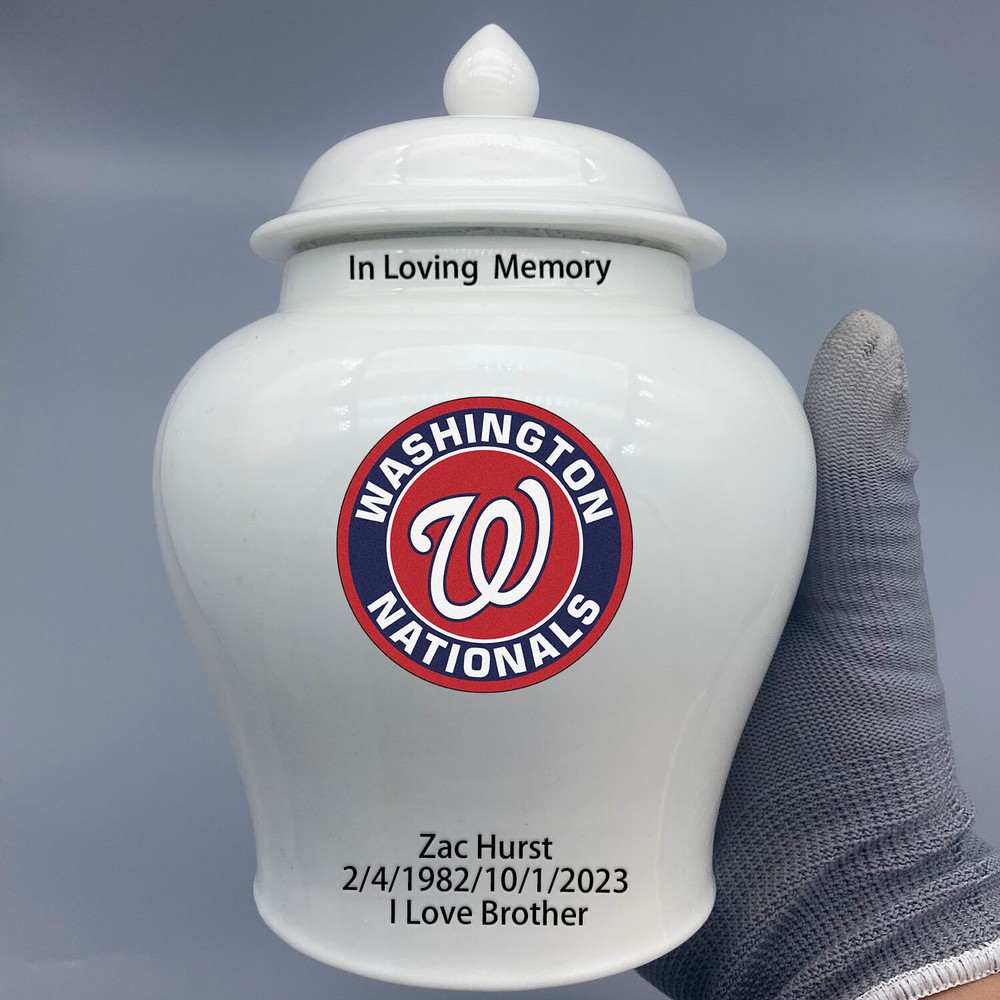 Ceramic Medium Urn for Washington Nationals Baseball Theme, Custom Text