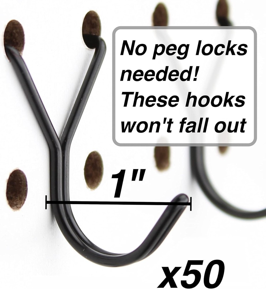 Classic Black Steel Pegboard Hooks 50-Pack - Multipurpose & Sturdy Support