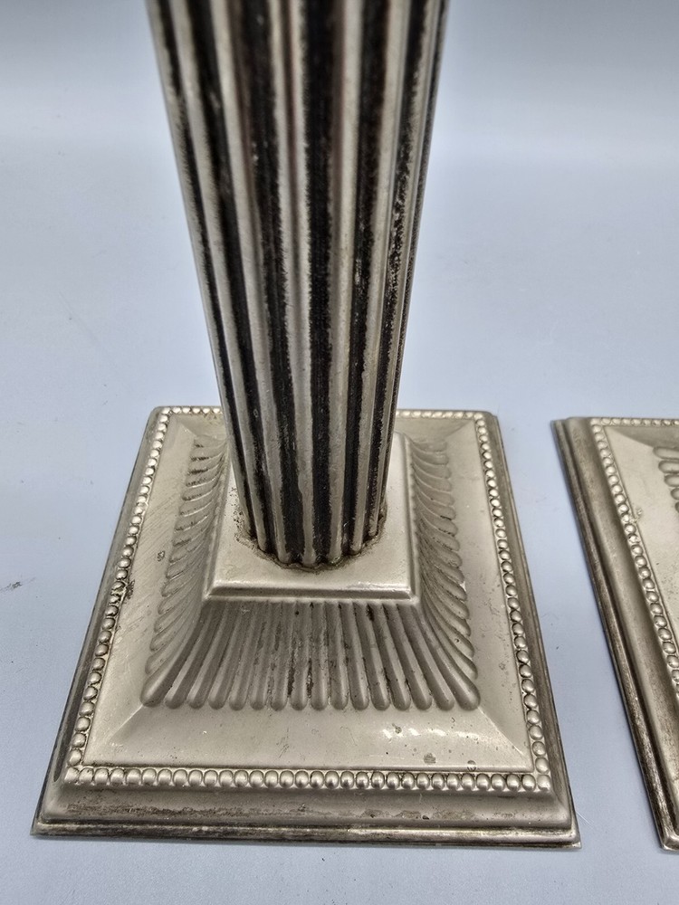Antique Silver Plate Column Candle Sticks Pair