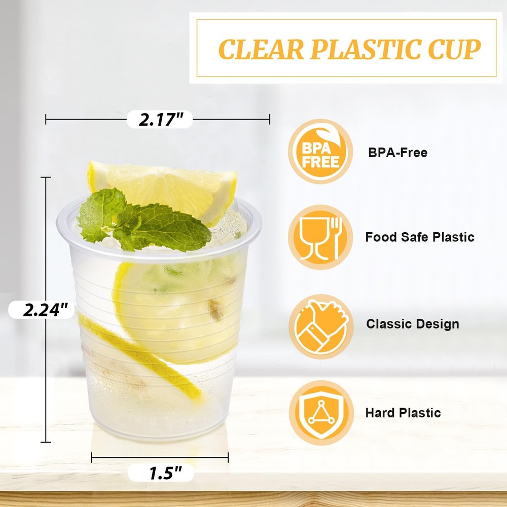 Clawsoff 1500 Pack 3 oz Plastic Cups, Clear Disposable 3oz-1500,