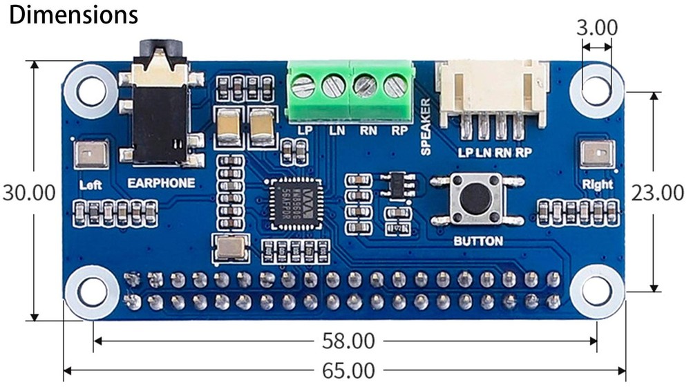 WM8960 Hi-Fi Sound Card HAT Compatible with Raspberry Pi 5/4B/3B+/3B/Pi Zero ...