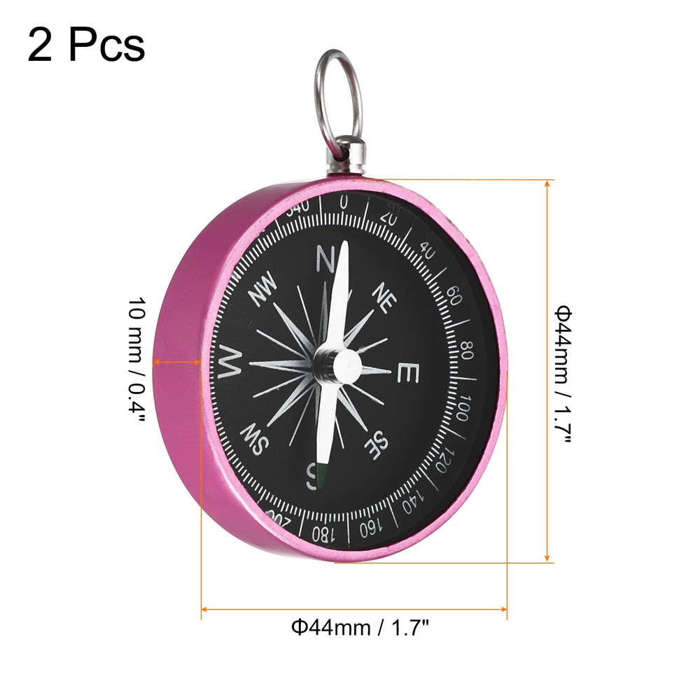 2Pcs Pocket Compass Outdoors Navigation Compass with Key Ring Pink