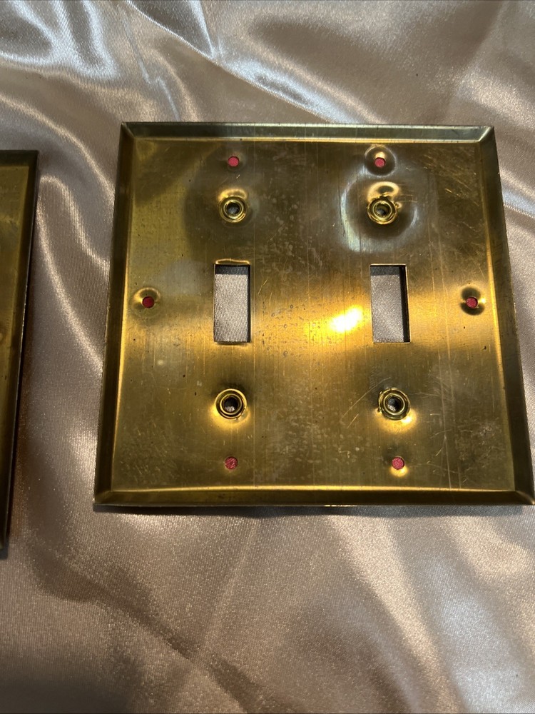 three Vintage Brass Light Switch Covers Red Velvet