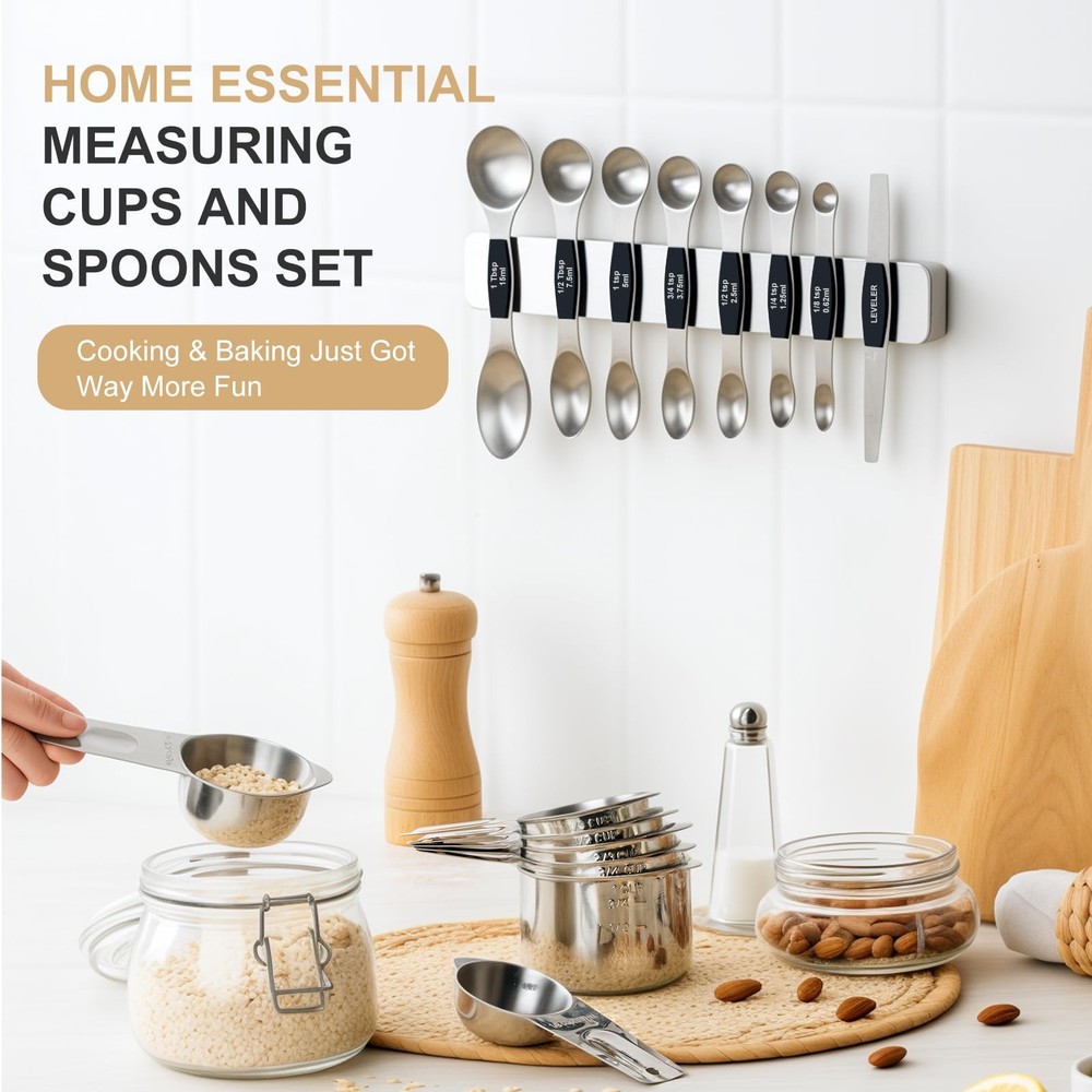 Stainless Steel Measuring Cups & Spoons Set, Kitchen Tools Nesting Measuring ...