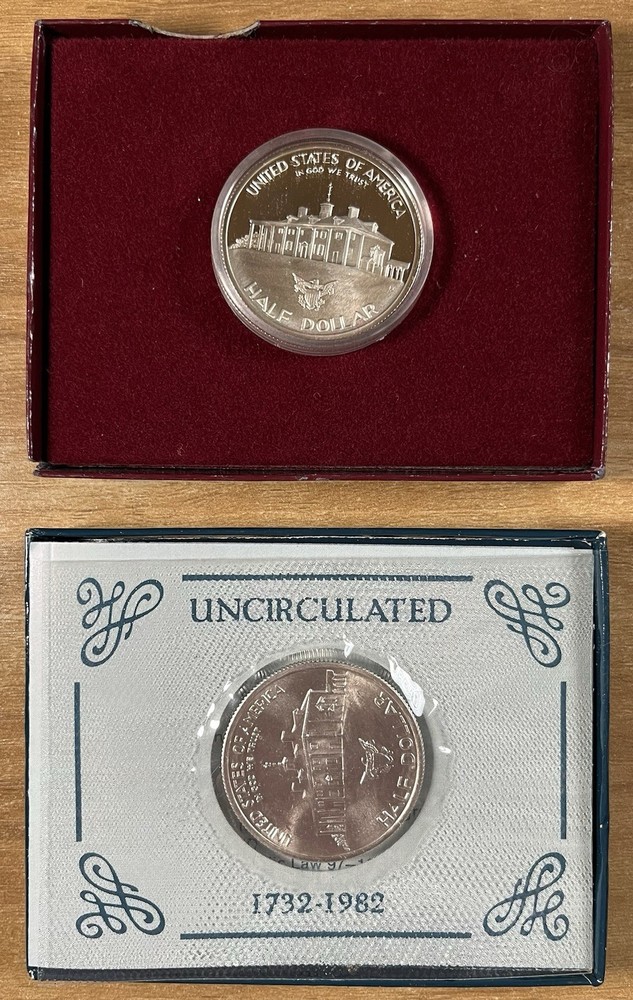 1982 George Washington Commemorative Silver Proof & Uncirculated Half Dollar Set