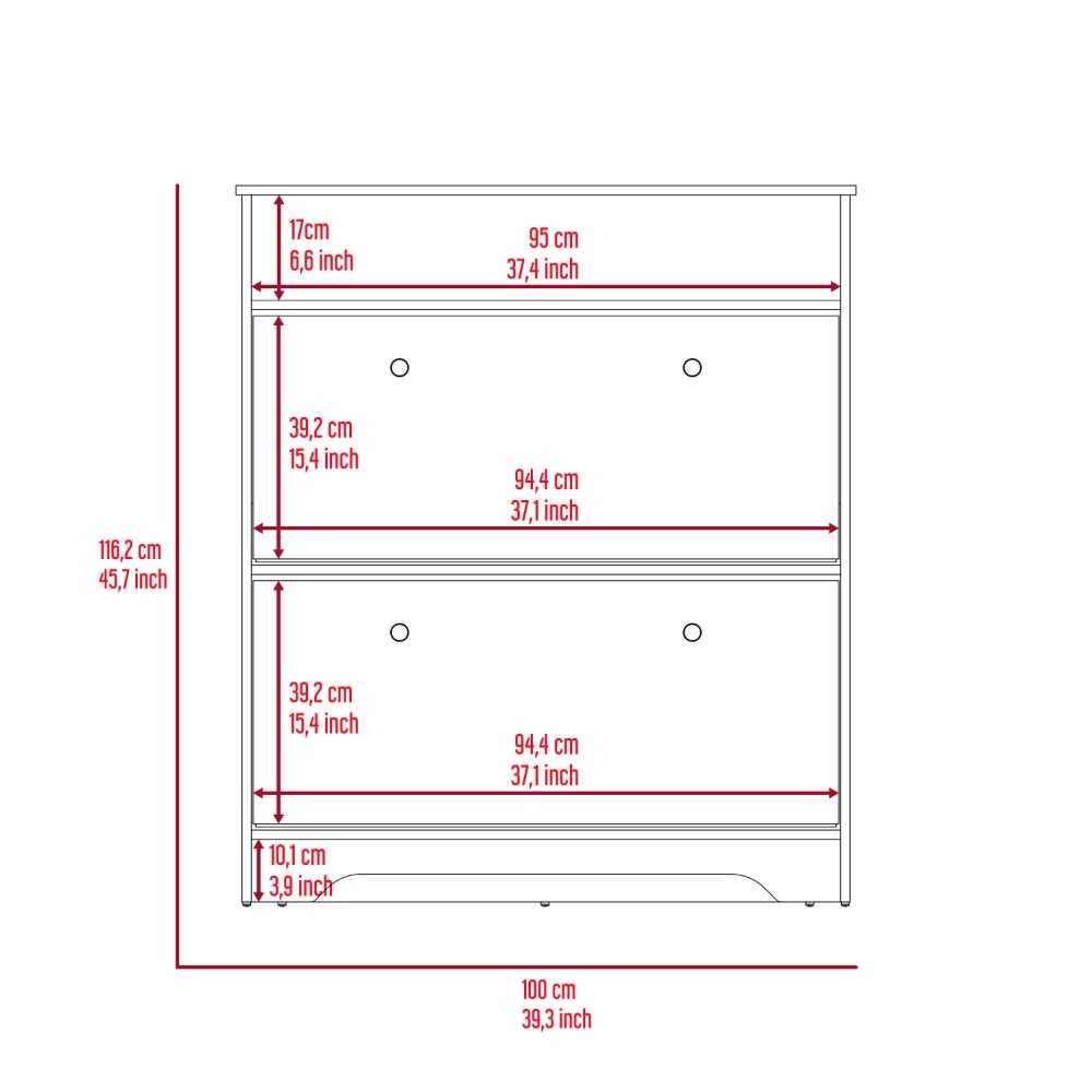 Light Oak White Storage Cabinet with 2 Shelves, Rectangular Sideboard