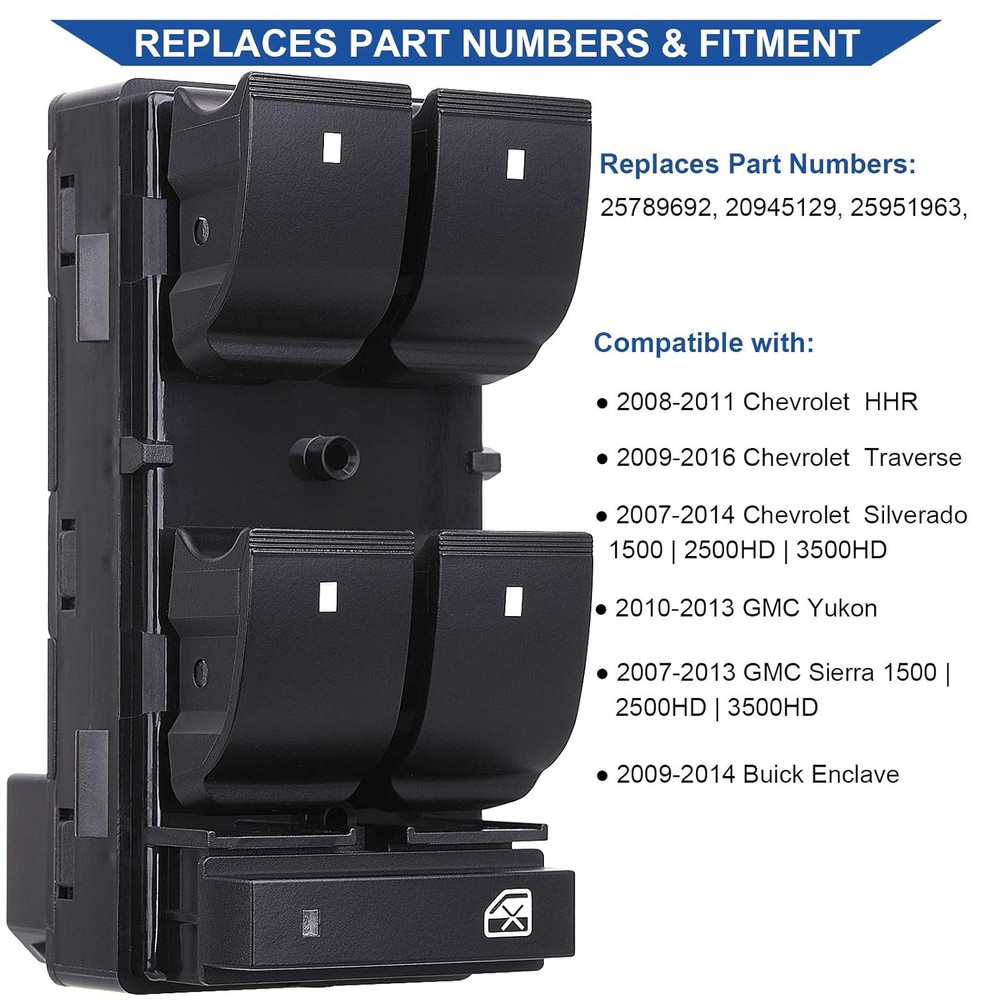 2007-2013 for Chevy Silverado Driver Side Power Window Switch Replacement – Comp