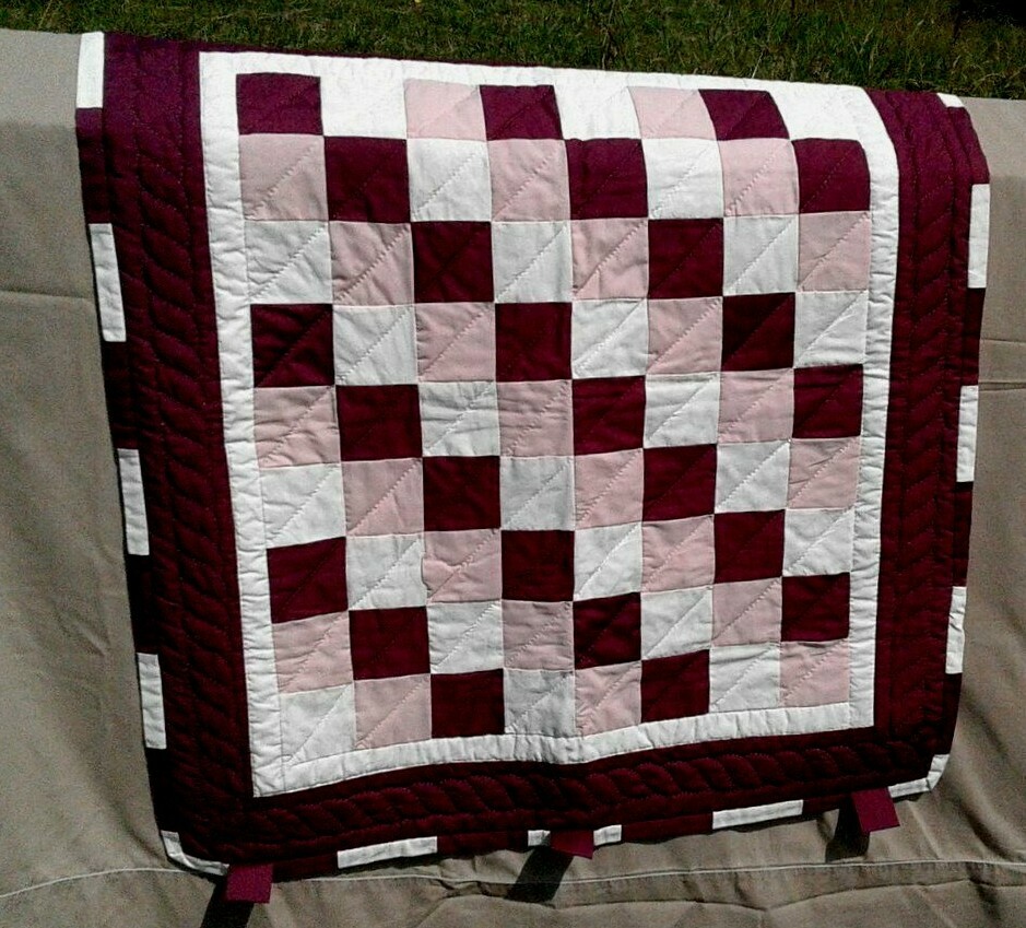 Vintage Patch Work Quilt Wall Hanging Burgundy Pink