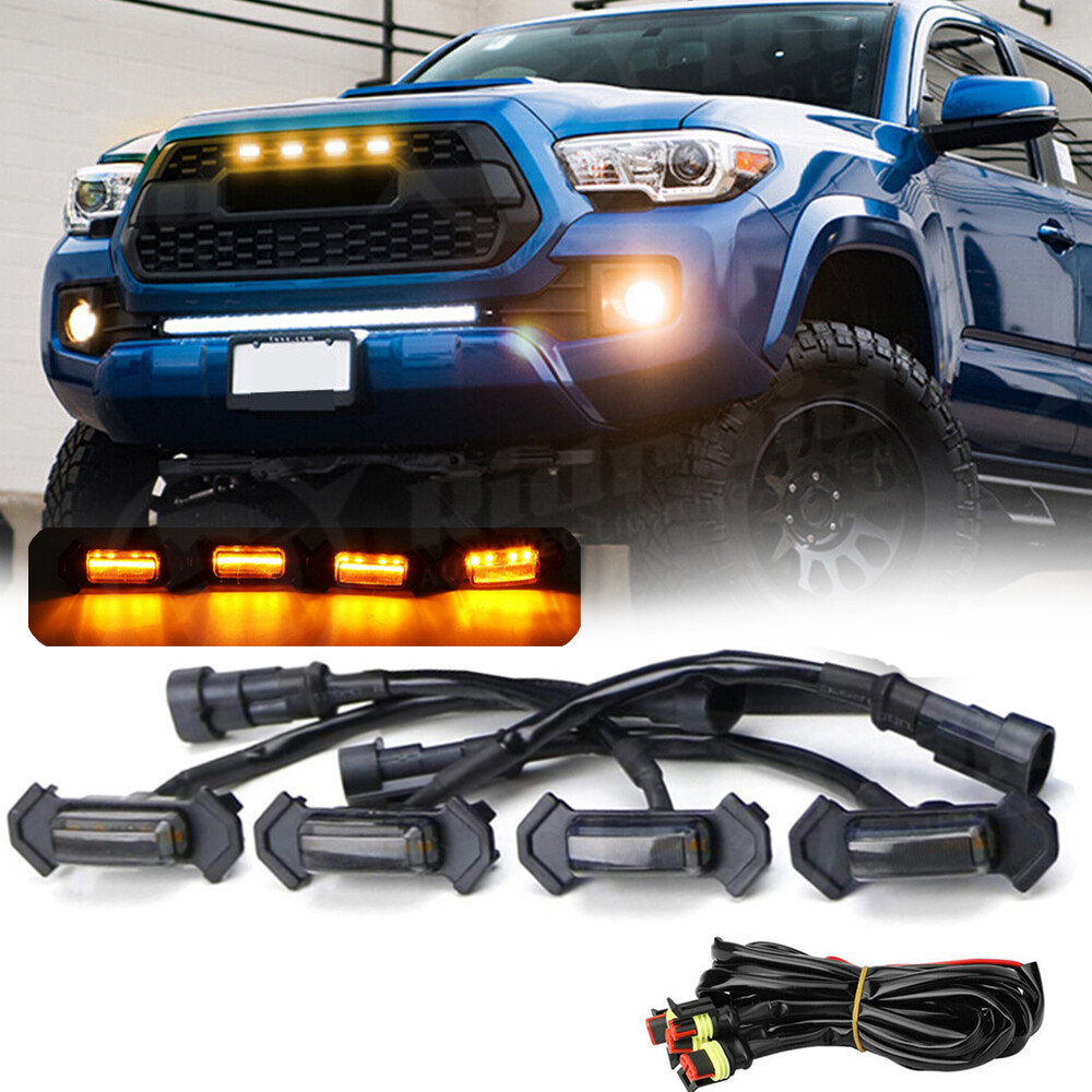 4pcs Raptor Style Amber Grille Light LED DRL For Toyota Tacoma TRD Pro 2016-2021
