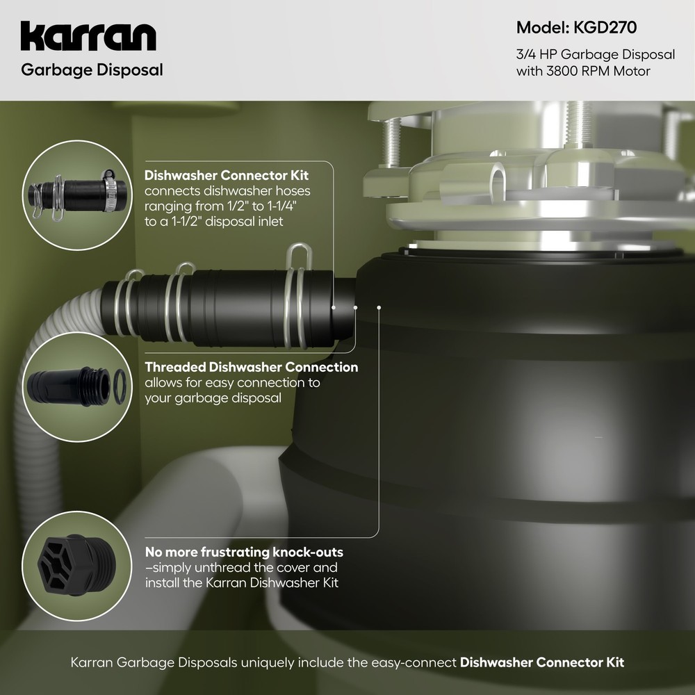 Karran USA KGD270 3/4 HP Continuous Garbage Disposal