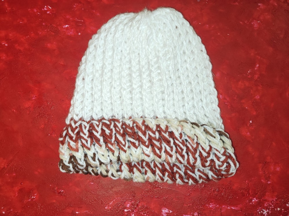 Handmade Crochet Knitted Beanie 08 white maroon