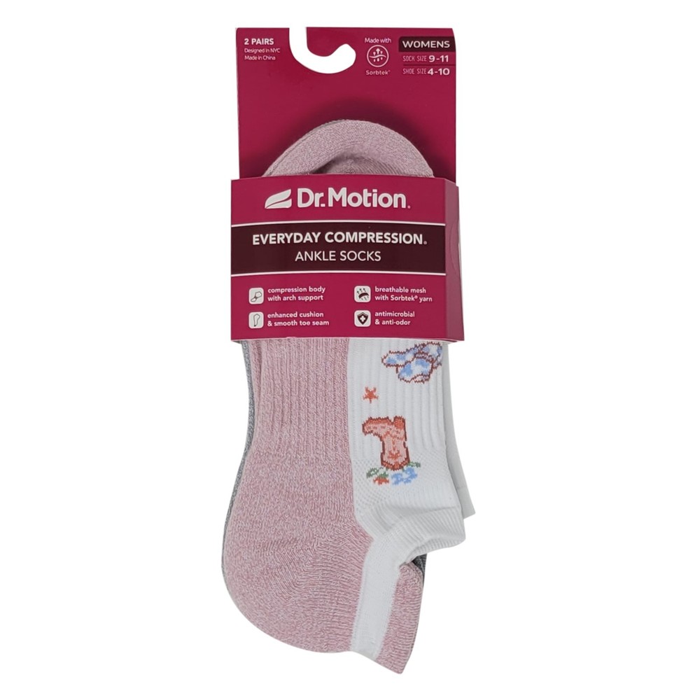 Dr. Motion Women's 2 Pack Cute Design Compression Ankle Socks