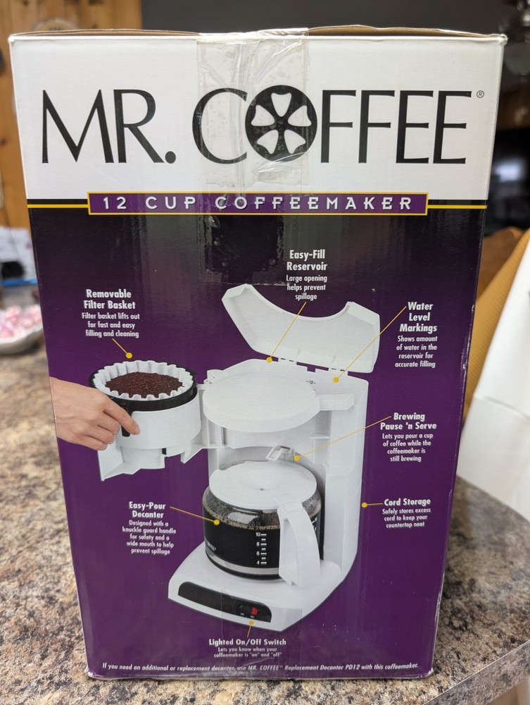 MR. COFFEE MP12 12 Cup Filter Coffee Machine White Removable Filter Basket