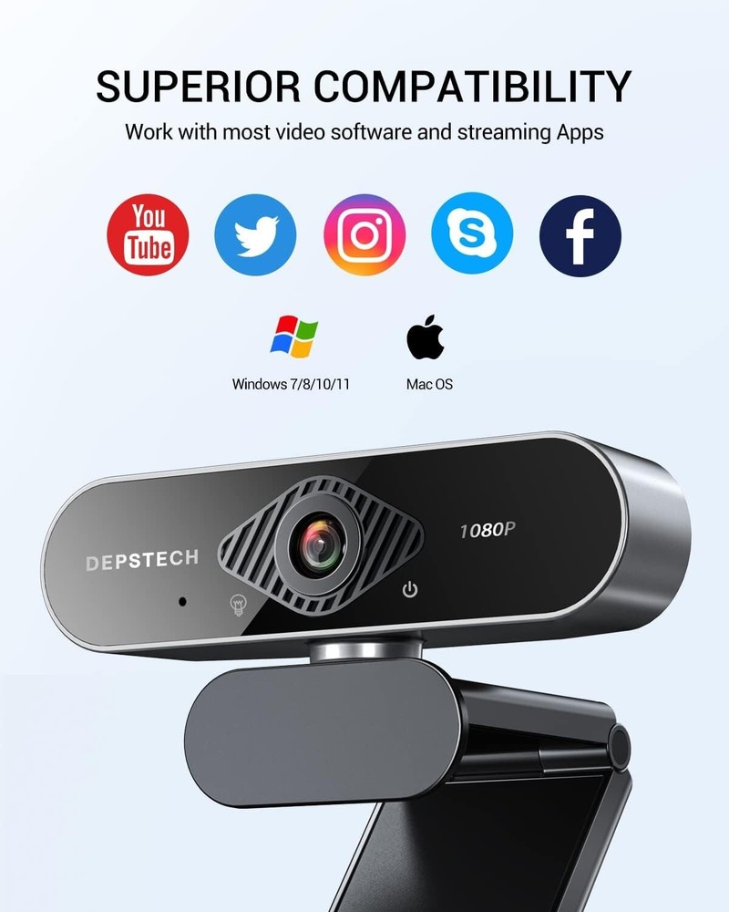 🔥DEPSTECH Webcam with Microphone 1080P HD Webcam with Auto Light Correction🔥