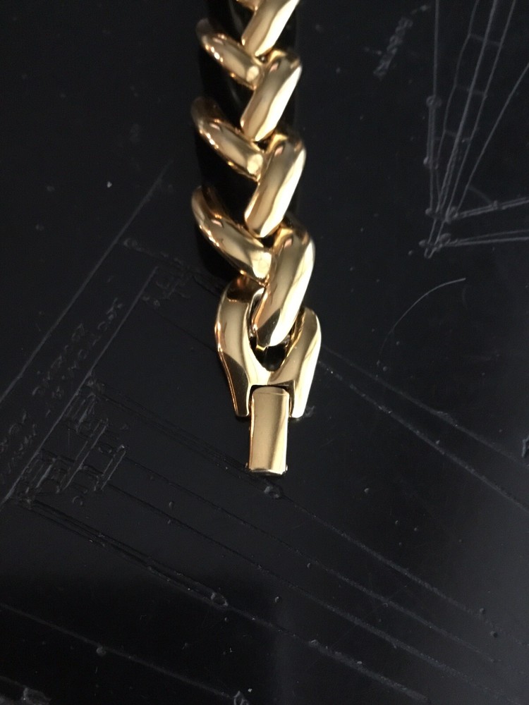 Gold Tone Link Bracelet With Fold Over Clasp EUC