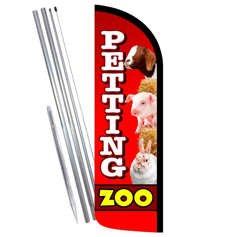 Petting Zoo Premium Windless Feather Flag Bundle (Complete Kit) OR Optional Repl