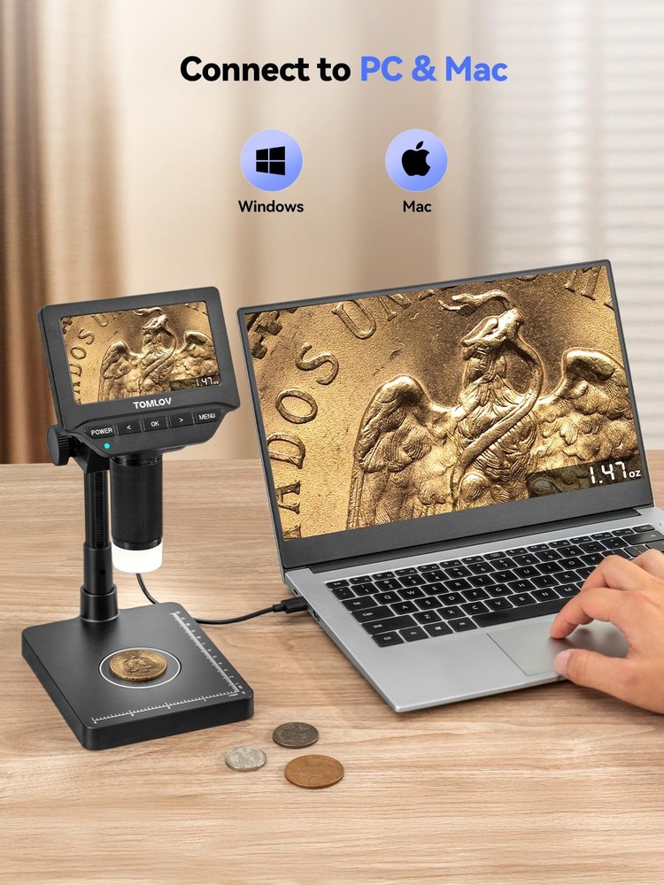 TOMLOV DM4W Microscope with Weighing Scale 4.3 Digital Coin Microscope with S...