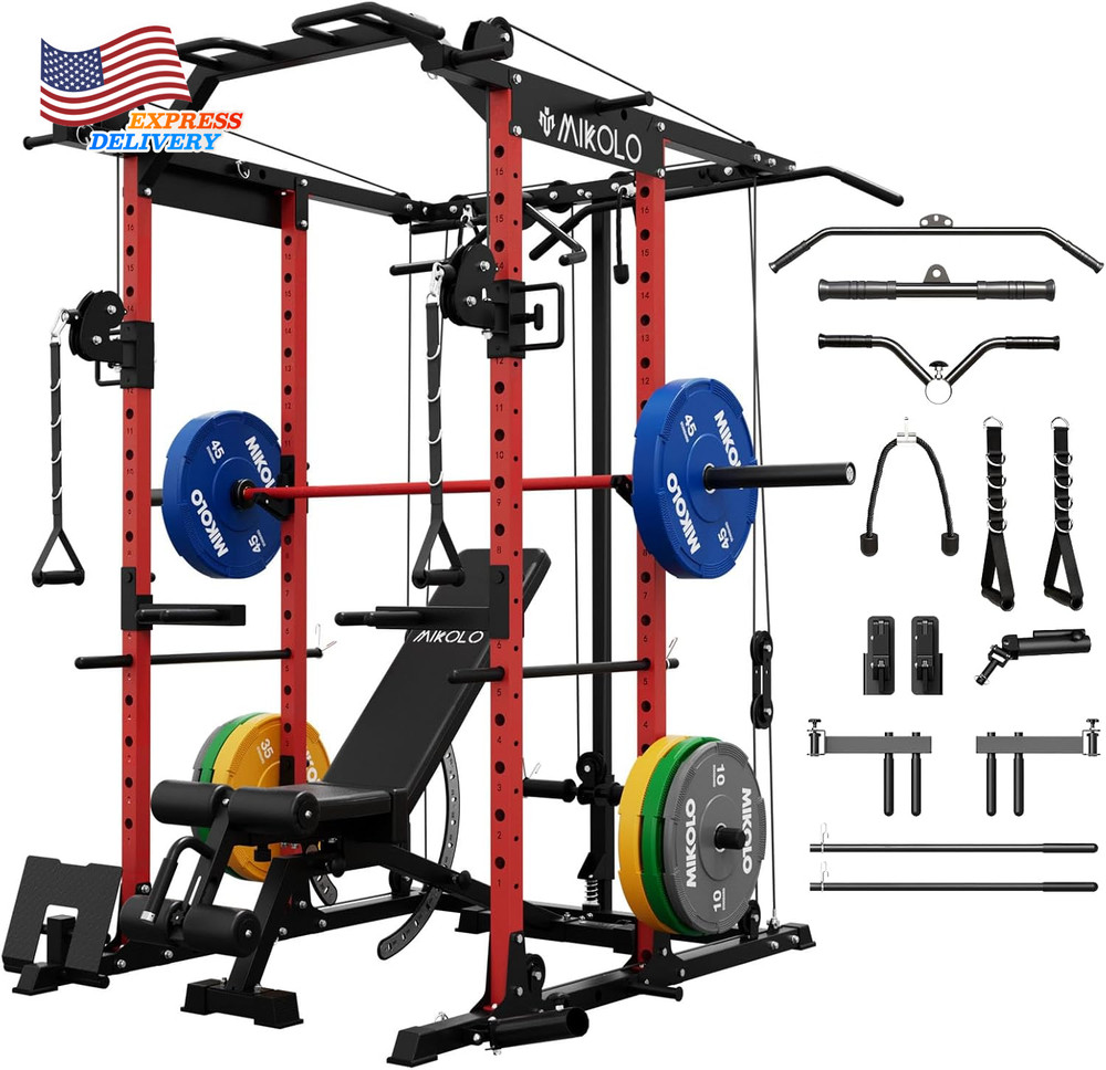 Power Rack with Cable Crossover System 1500LBS Squat Rack w/LAT Pull down System
