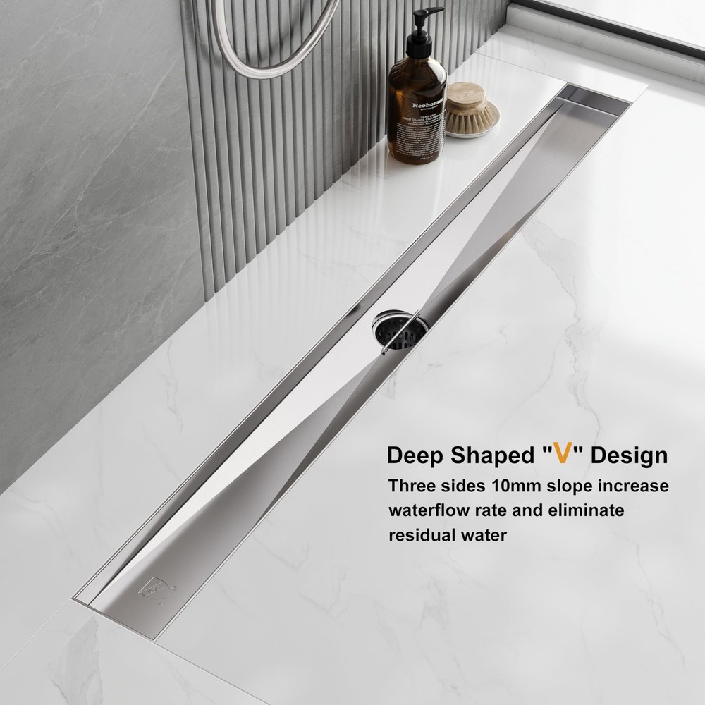 Neodrain 24 Inch Rectangular Linear Shower Drain with Brick Pattern Grate, Brush