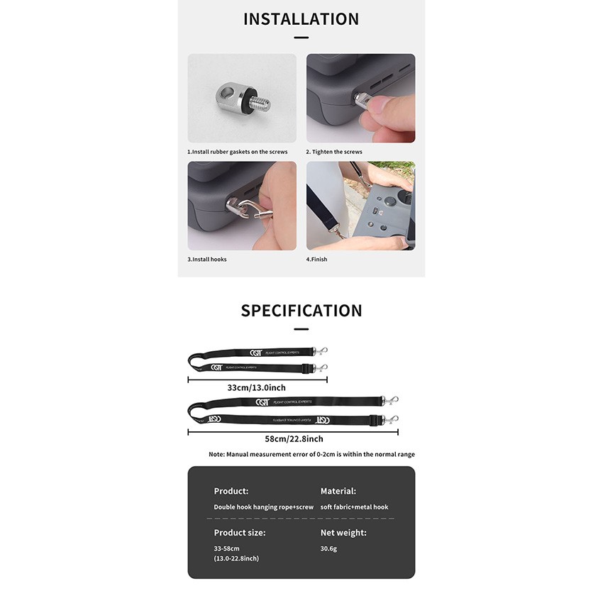 Remote Control with Screen Double Hook Lanyard (Thin String Model) for RC PRO 2