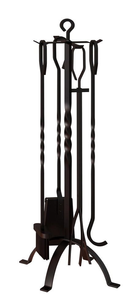 Five-Piece Fireplace Tool Set Modern Accessories with Stand for Indoor Use