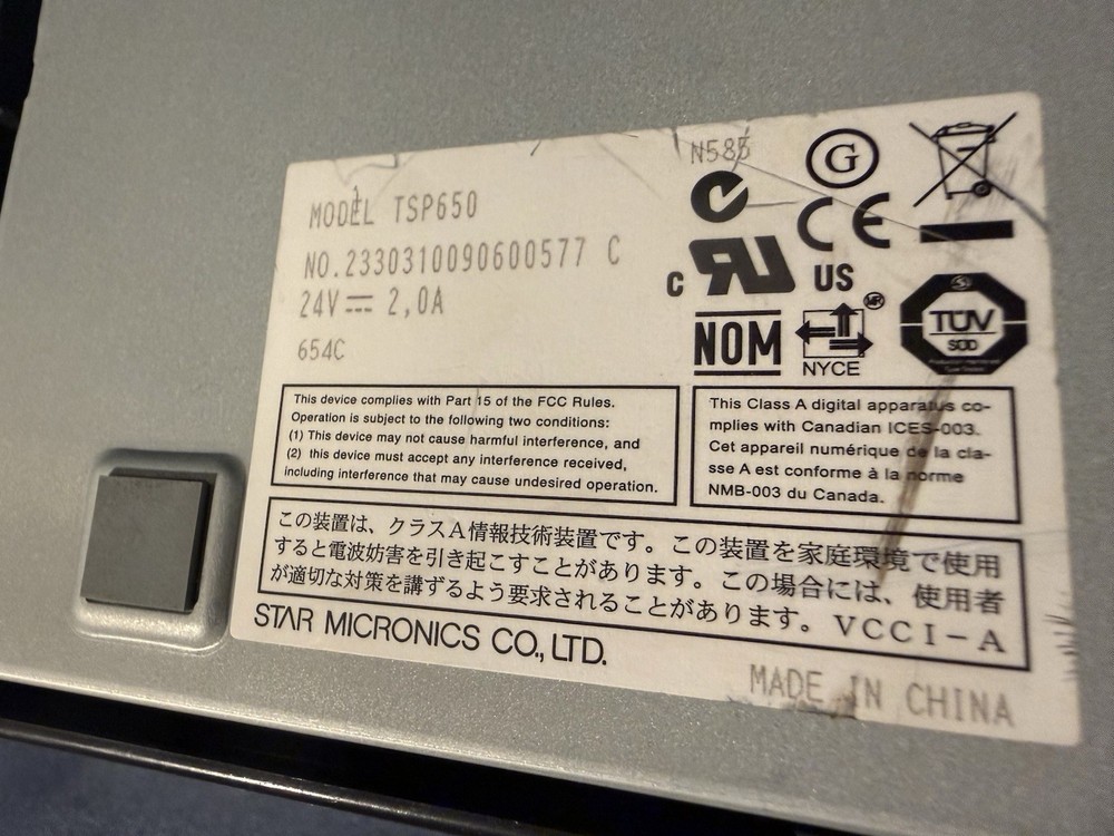 Star Micronics TSP650 Parallel Thermal Receipt Printer With Power Adapter