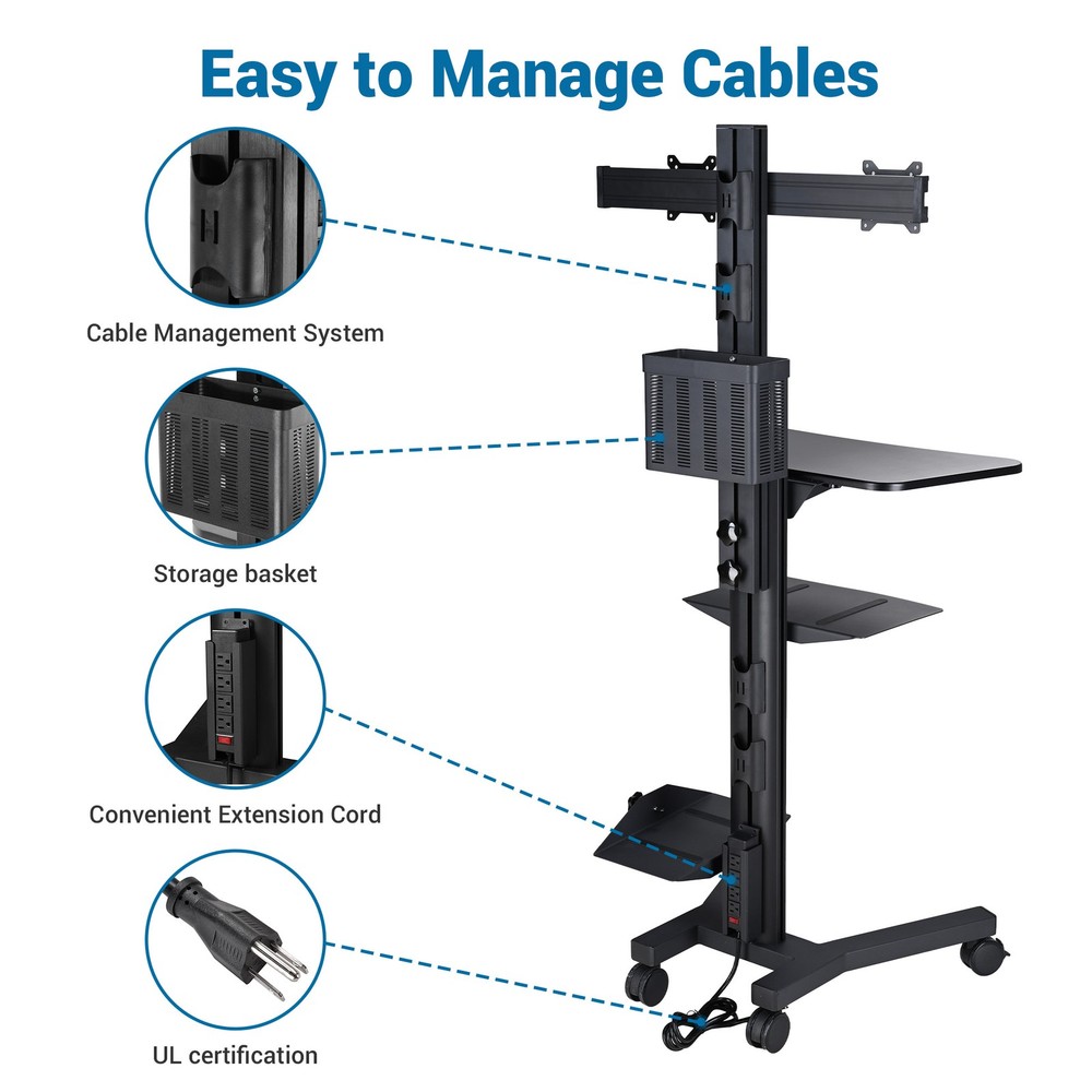 YesSources Mobile Computer Stand Workstation 2 Monitor Mount w/ Additional Pole
