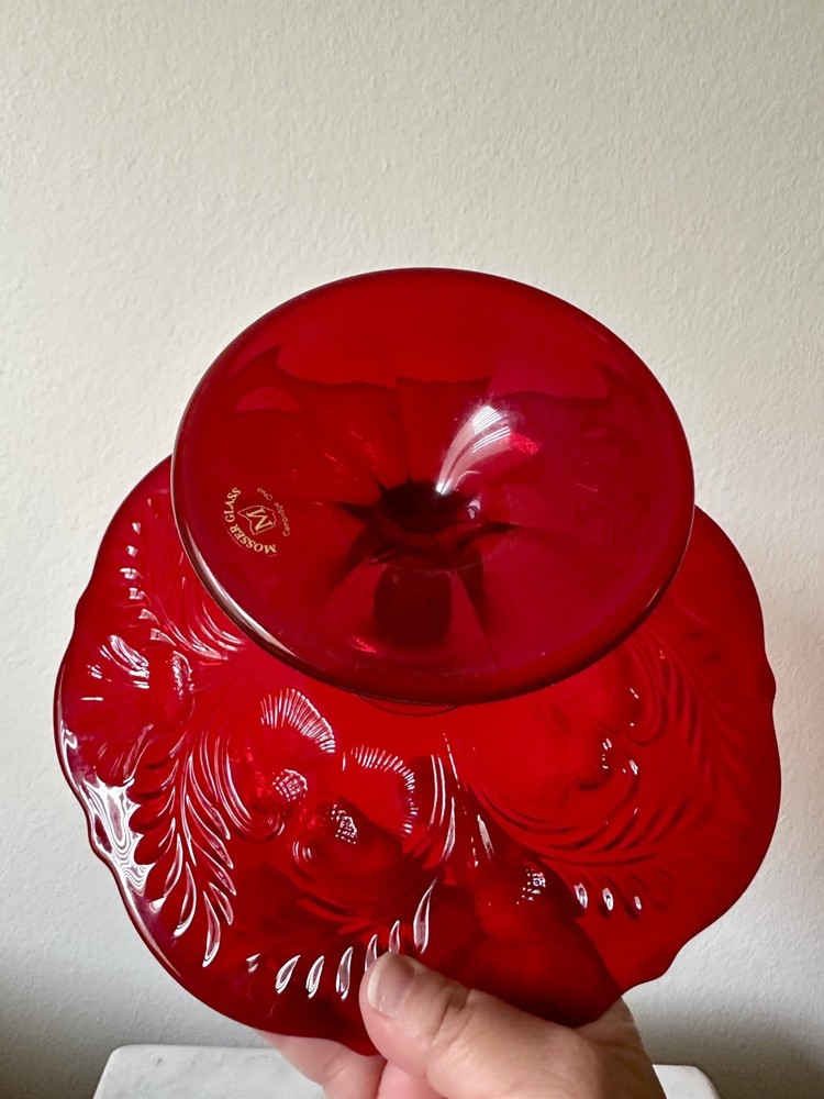 Mosser Inverted Thistle Pedestal Ruby Red Cake Plate Stand Excellent Condition