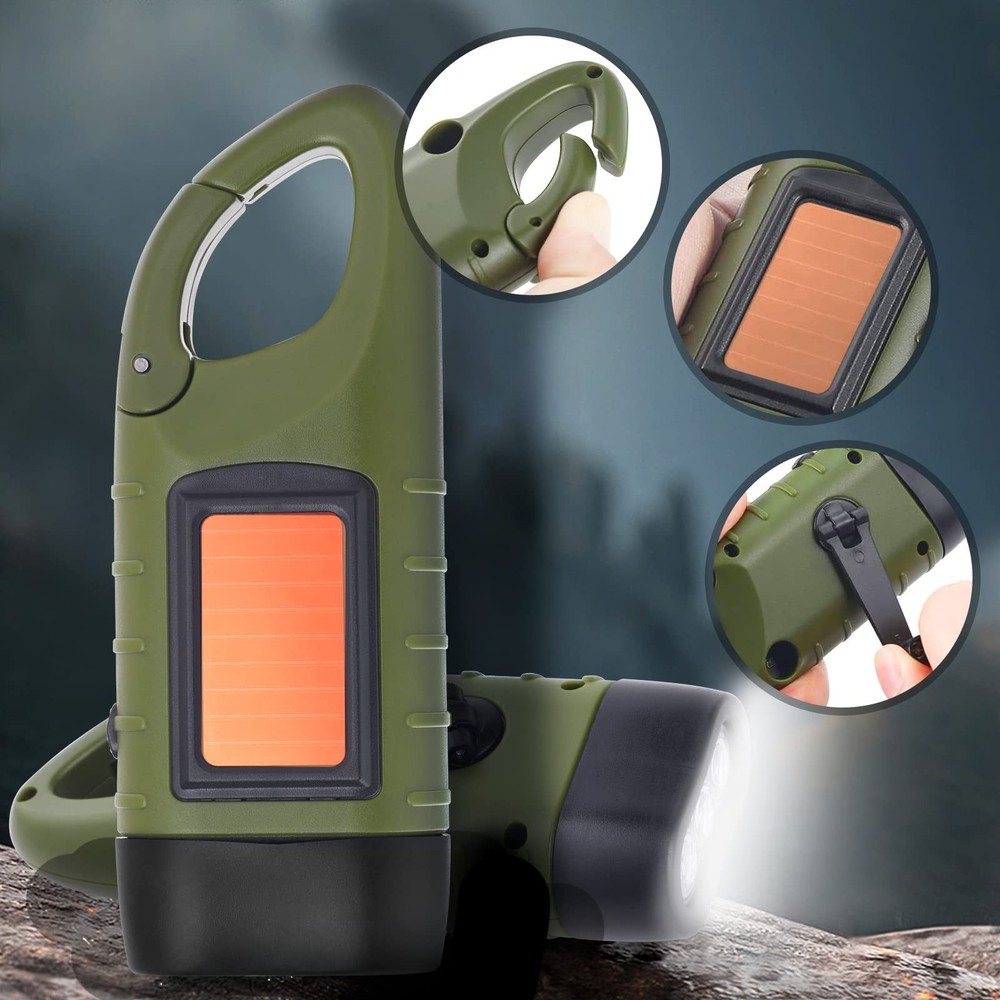 2-Pack Hand Crank Solar Powered Flashlight, Rechargeable Survival Flashlight,...