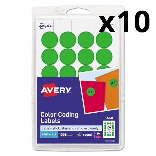 Printable Self-Adhesive Removable Color-Coding Labels, 0.75" dia., Neon Green,