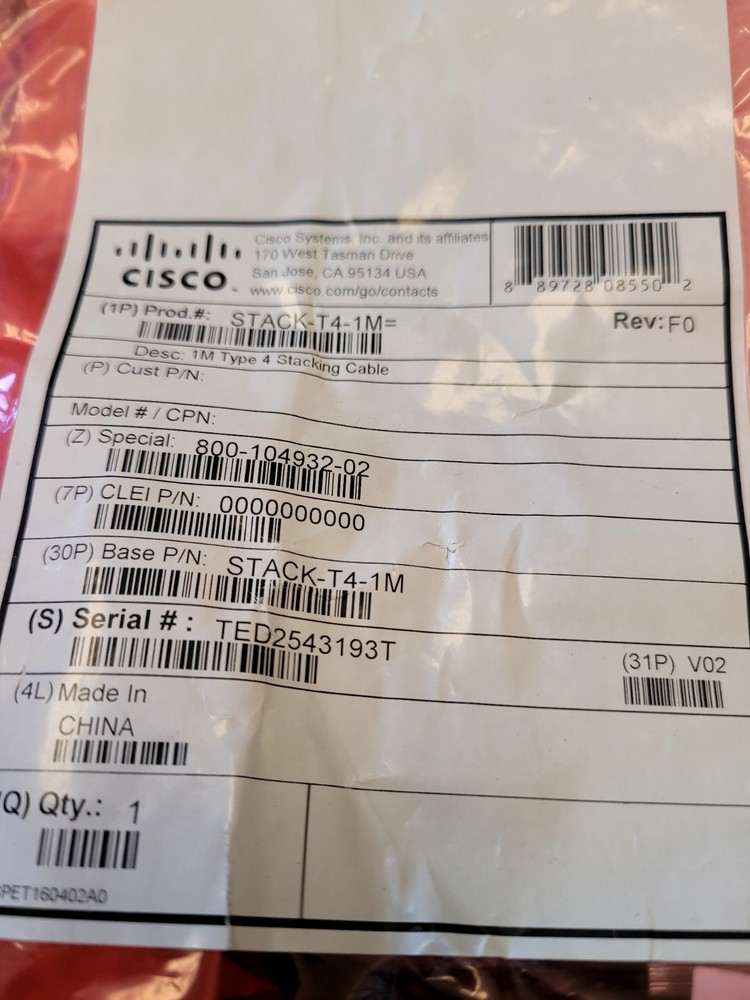 NEW ORIGINAL CISCO Cisco STACK-T4-1M Stacking Cable 9200 Series Switch CISCO (FD