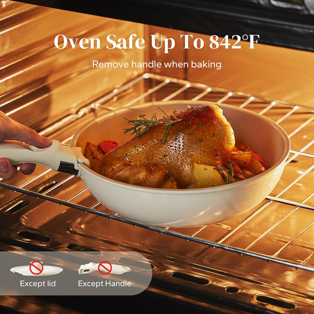 Ceramic Pots and Pans Set, Nonstick Kitchen Cookware Set with Detachable Handle,