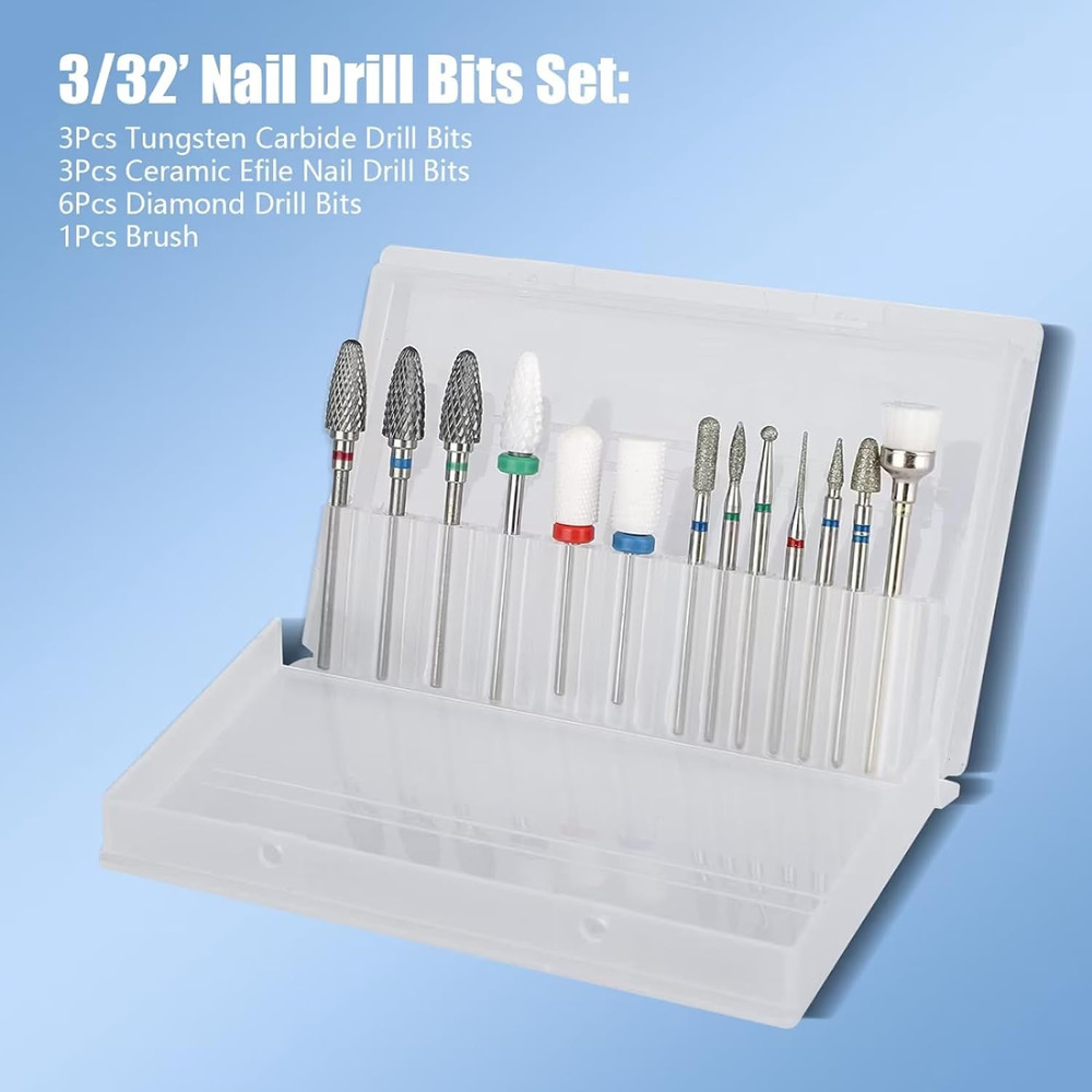 13PC Nail Drill Bits Set, Drill Bits for Nails, 3Pcs Tungsten Carbide Drill Bits