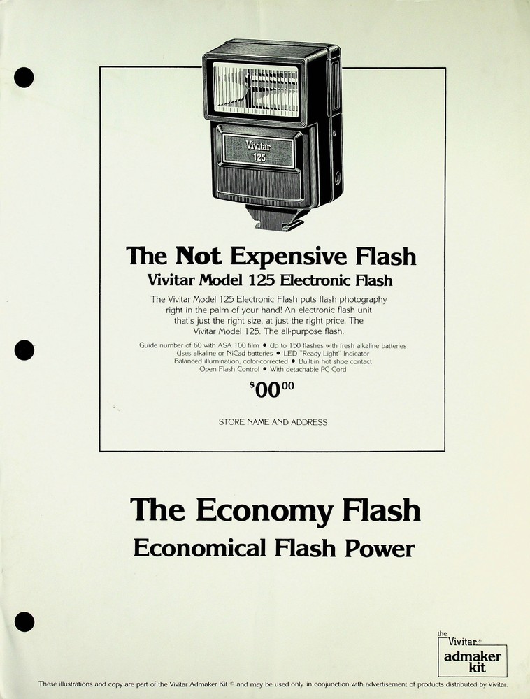 Vivitar Model 125 Electronic Flash Single Page Original Promotional Ad