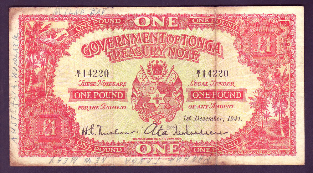 TONGA P-11 a.  1st December 1941 - One Pound..  Fine