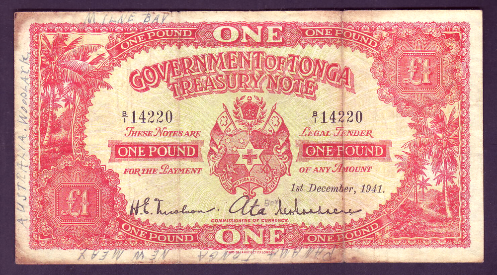 TONGA P-11 a. 1st December 1941 - One Pound.. Fine