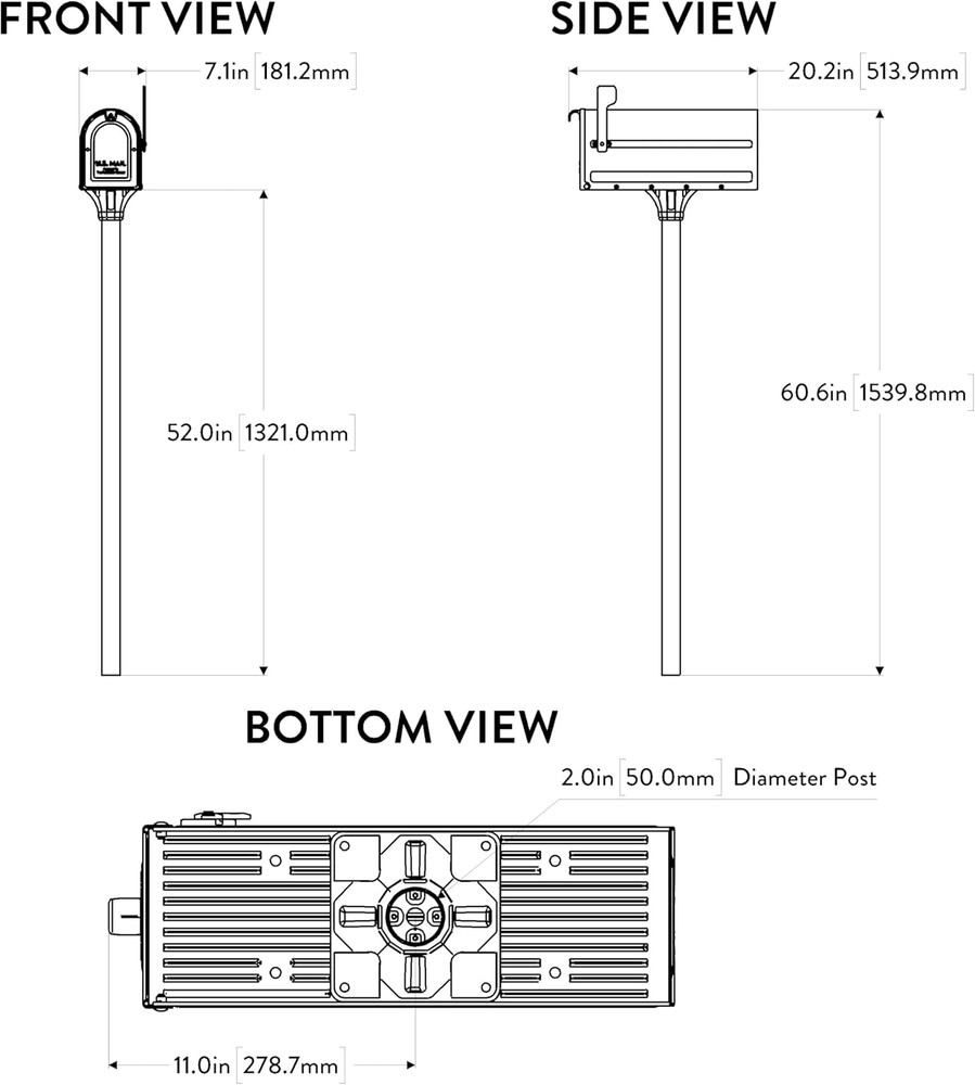 Stylish 7680B-10 Mailbox and In-Ground Post Kit - Medium Size, Black