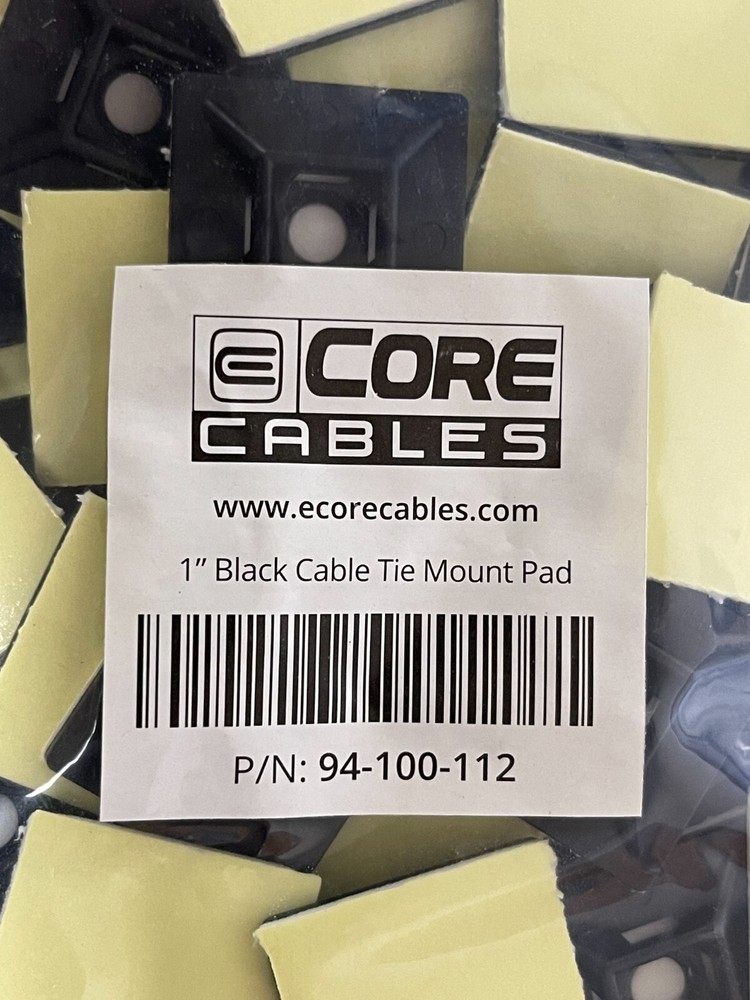Core Cables 1 Inch Cable Zip Tie Mount Pad Black 100 Per Pack 94-100-112