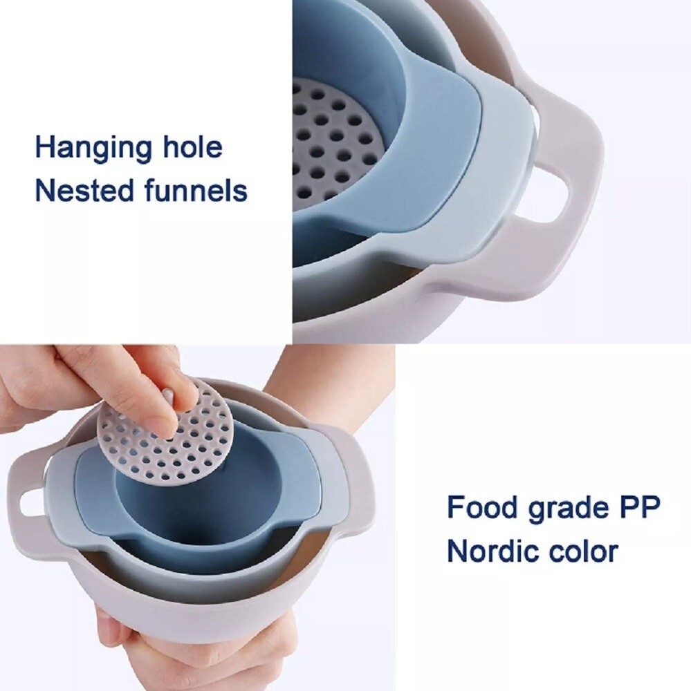 3 Kitchen Funnel Set with Detachable Strainer Filter Oil Funnel for Kitchen Use