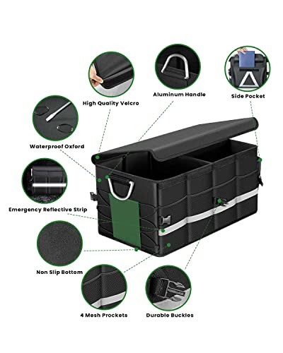 Trunk Organizer With Waterproof Bag, Collapsible Multi Compartment Storage for