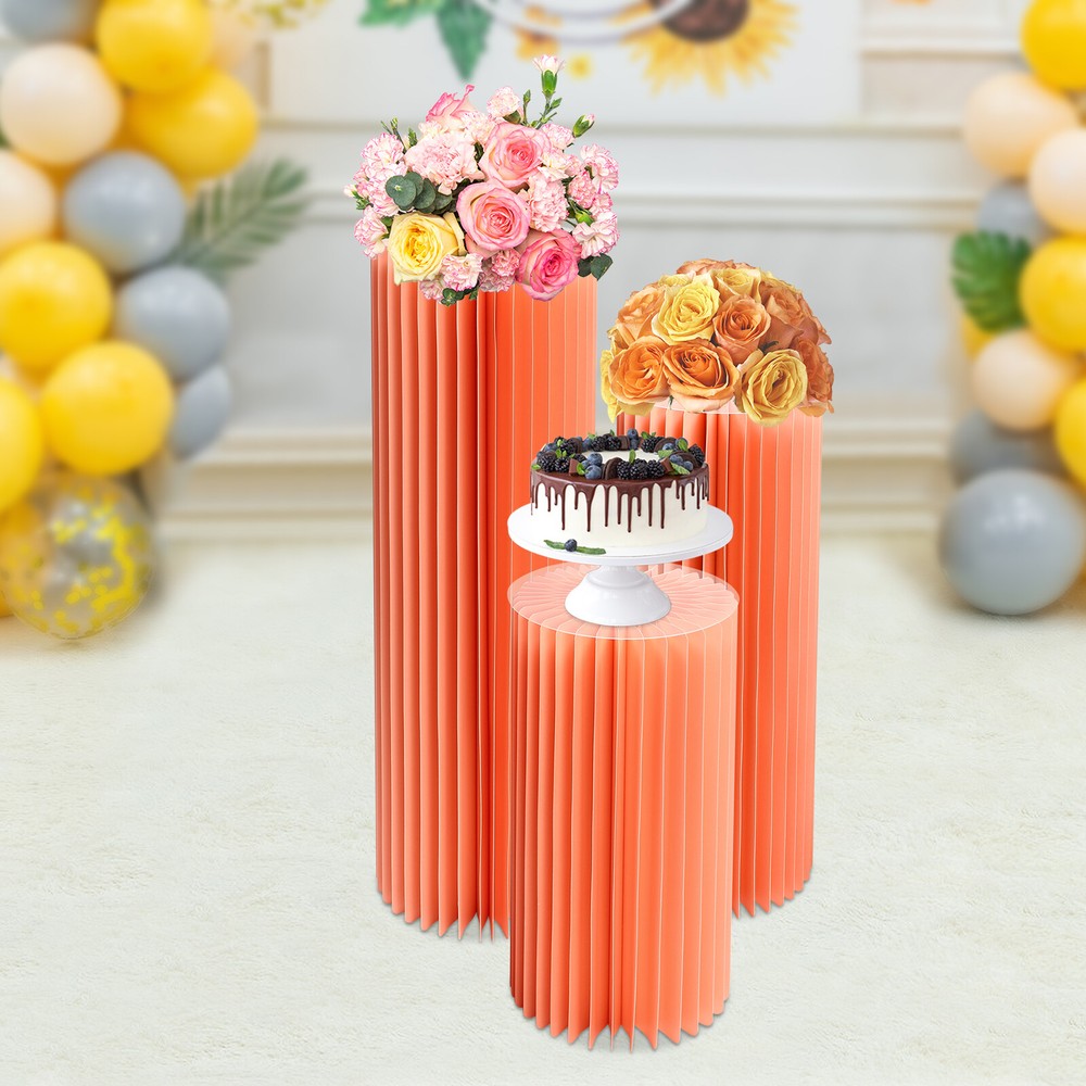 3PCS Foldable Paper Columns Display Centerpiece Stands Birthday Display Stands