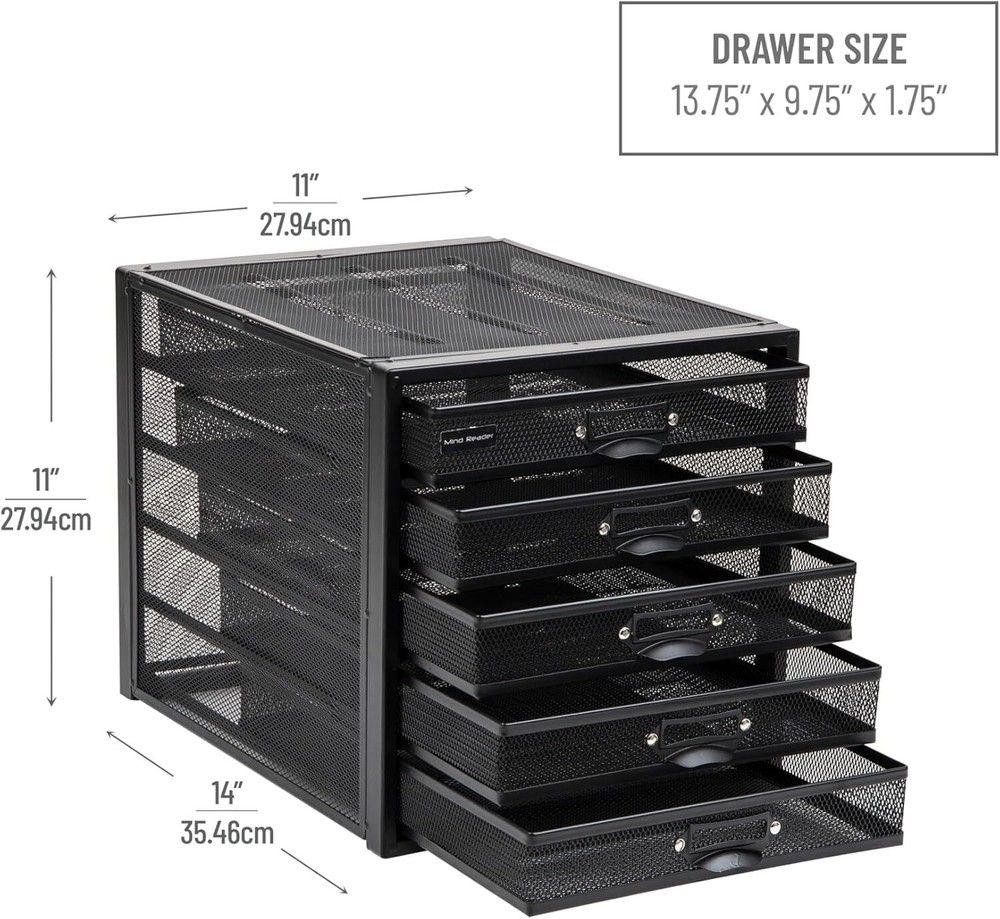 Mind Reader File Storage Drawers, Desk Organizer, Black 5 Drawer
